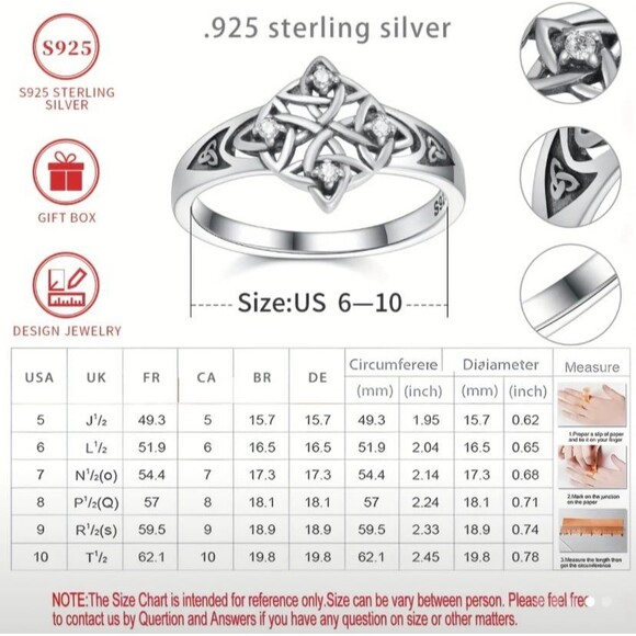 S925 Pure Silvery Celtic Knot Ring with Inlay Synthetic Zirconia Size 7 - Picture 5 of 6